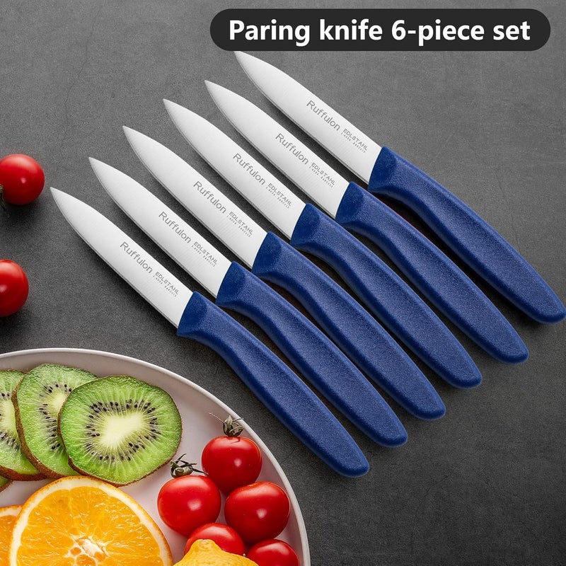Ruffulon Paring Knife Fruit Knife Set (6 Pieces), Ultra Sharp Stainless Steel Vegetable and Fruit Knife with PP Plastic Ergonomic Handle for Cutting Fruits and Vegetables,Blue - Image 4